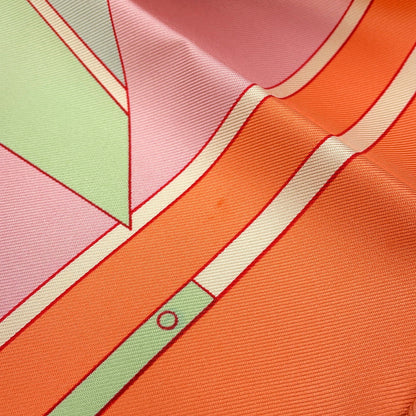 HERMES Carre SEXTANTS sextant Size 90 Orange/Pink/Multicolor Silk100%