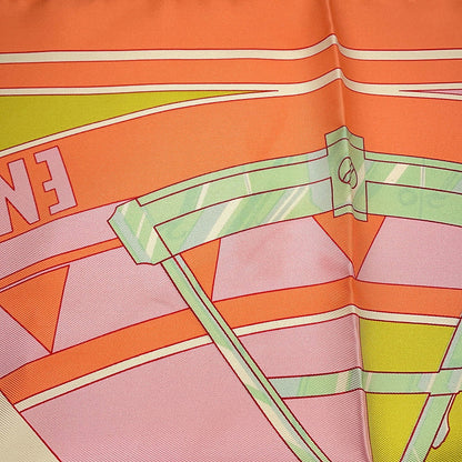 HERMES Carre SEXTANTS sextant Size 90 Orange/Pink/Multicolor Silk100%