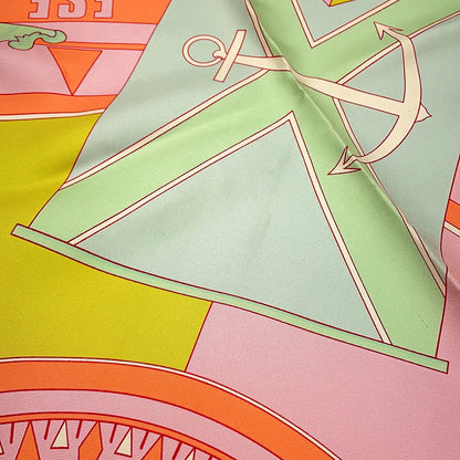 HERMES Carre SEXTANTS sextant Size 90 Orange/Pink/Multicolor Silk100%