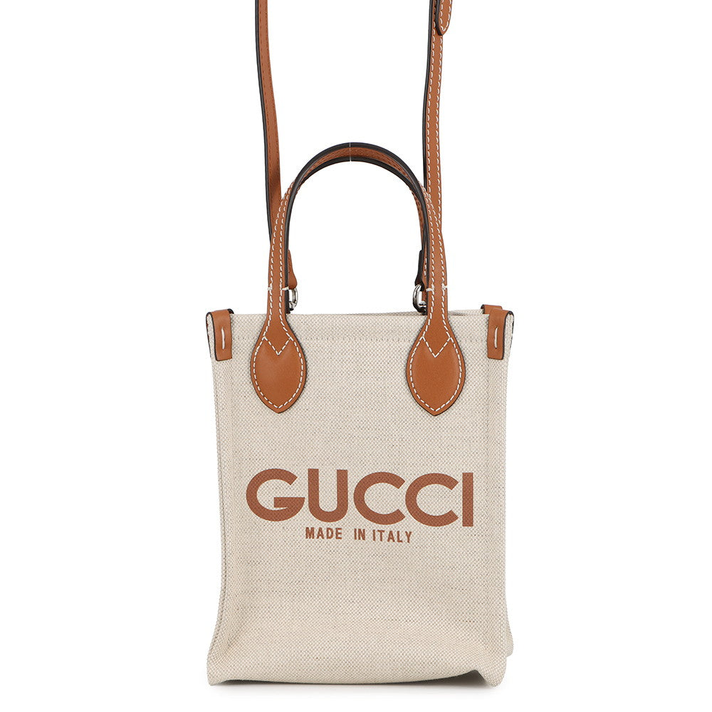 GUCCI Super Mini Tote Bag Ivory/Brown799300 Canvas Leather