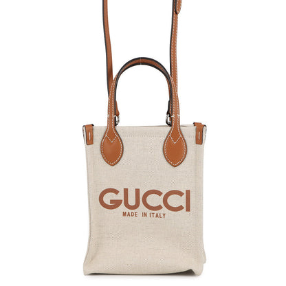 GUCCI Super Mini Tote Bag Ivory/Brown799300 Canvas Leather