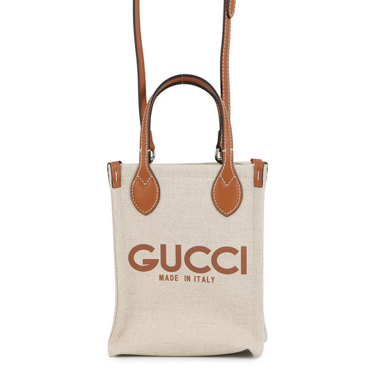 GUCCI Super Mini Tote Bag Ivory/Brown799300 Canvas Leather