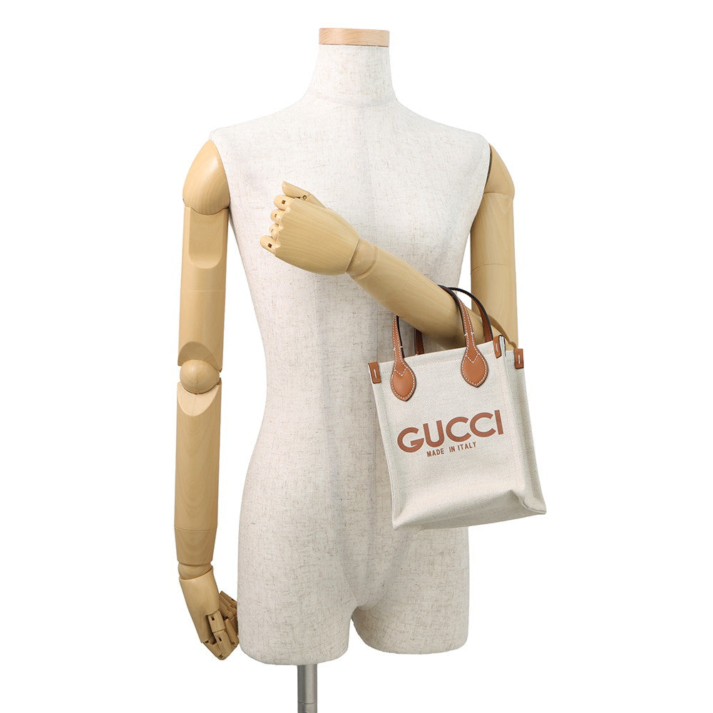 GUCCI Super Mini Tote Bag Ivory/Brown799300 Canvas Leather