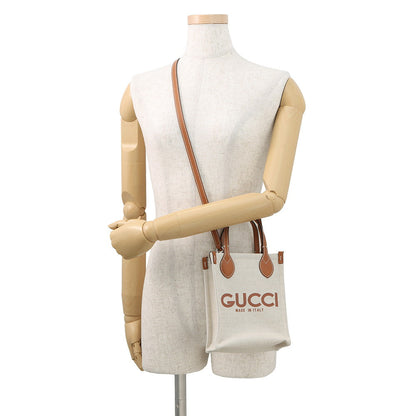 GUCCI Super Mini Tote Bag Ivory/Brown799300 Canvas Leather