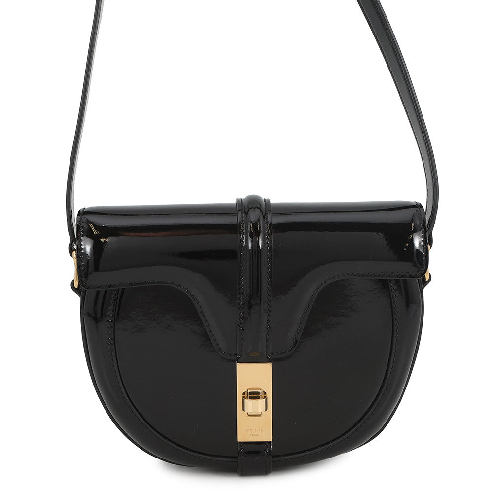 CELINE Buzas 16-Case Shoulder Bag Black188013 Patent Leather Size Small