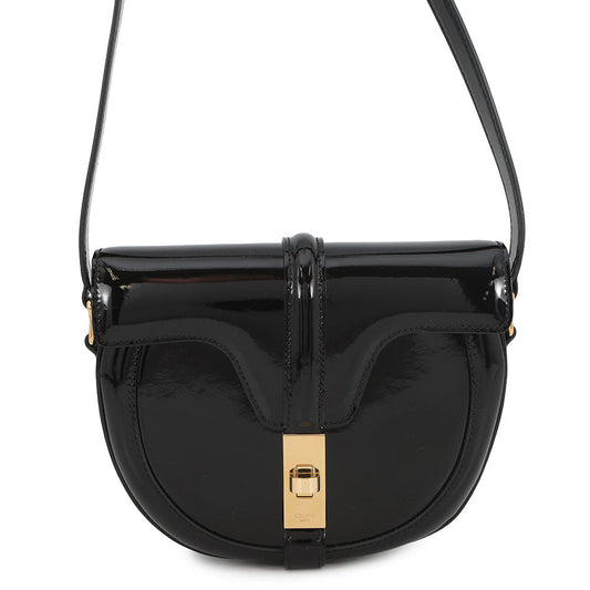 CELINE Buzas 16-Case Shoulder Bag Black188013 Patent Leather Size Small