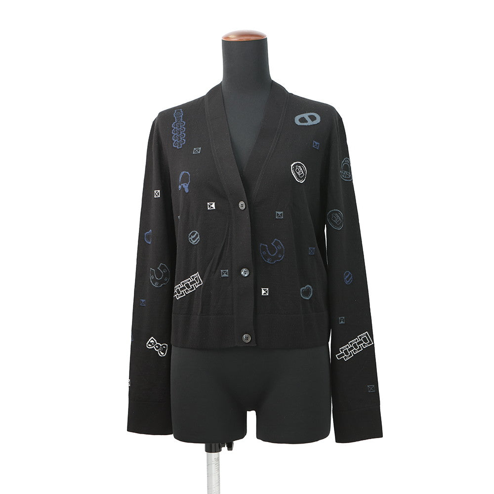 HERMES Lightweight cardigan with long sleeves and the Candy Libris Bandana motif Size 42 BlackH5H2729D3 Wool 96% Nylon 3% Polyurethane1%