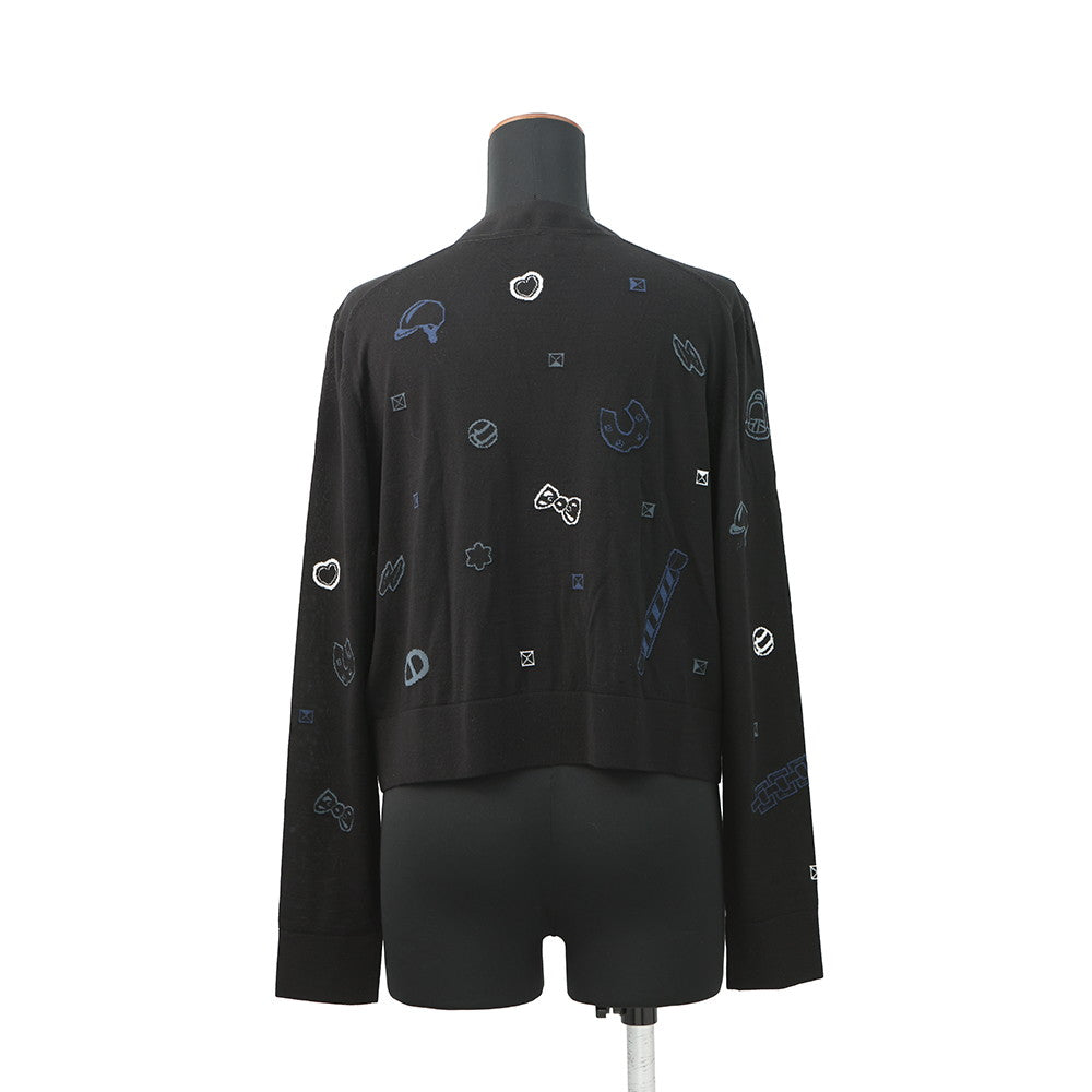 HERMES Lightweight cardigan with long sleeves and the Candy Libris Bandana motif Size 42 BlackH5H2729D3 Wool 96% Nylon 3% Polyurethane1%