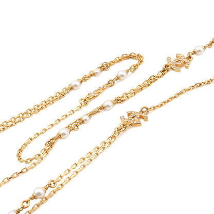 CHANEL CC Logo 3-row Long NecklaceABB320 Gold Plated Rhinestone Faux Pearl