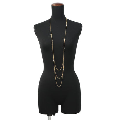 CHANEL CC Logo 3-row Long NecklaceABB320 Gold Plated Rhinestone Faux Pearl