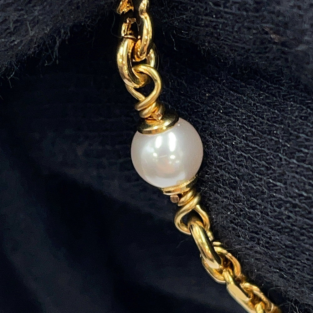 CHANEL CC Logo 3-row Long NecklaceABB320 Gold Plated Rhinestone Faux Pearl