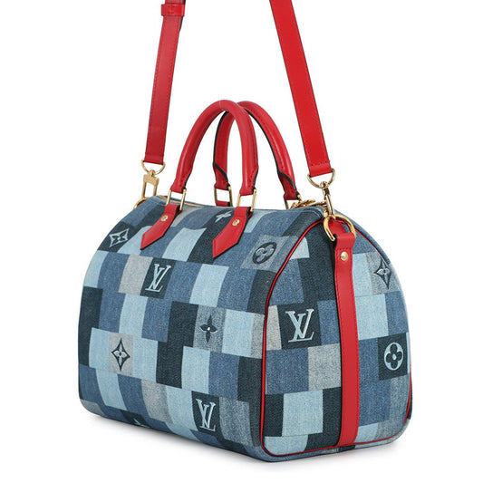 LOUIS VUITTON Speedy Bandouliere Blue/RedM45041 Monogram Denim Size 30