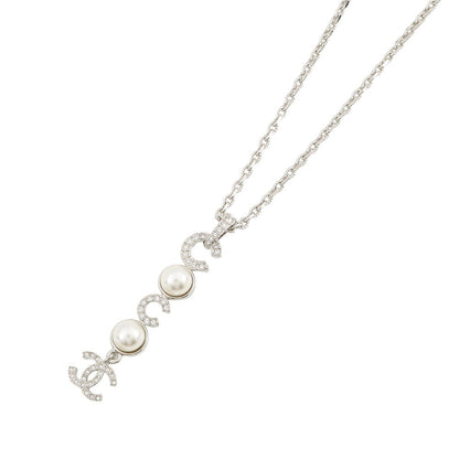 CHANEL CC Logo Faux Pearl Rhinestone NecklaceABF722 Metal Faux Pearl Rhinestone