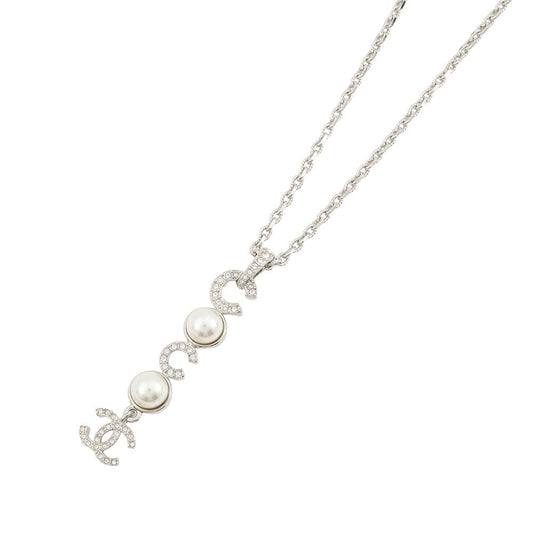 CHANEL CC Logo Faux Pearl Rhinestone NecklaceABF722 Metal Faux Pearl Rhinestone