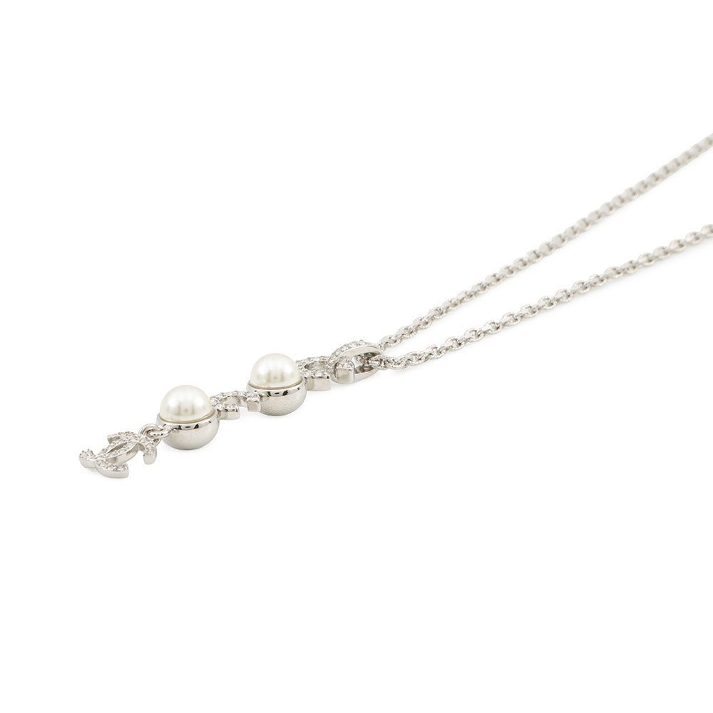 CHANEL CC Logo Faux Pearl Rhinestone NecklaceABF722 Metal Faux Pearl Rhinestone