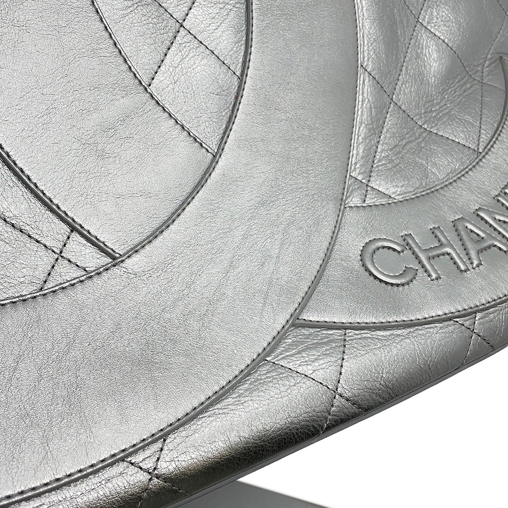 CHANEL CC Logo Club Monaco Chain Tote Bag Silver Shiny Calf Leather