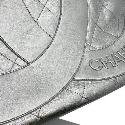 CHANEL CC Logo Club Monaco Chain Tote Bag Silver Shiny Calf Leather
