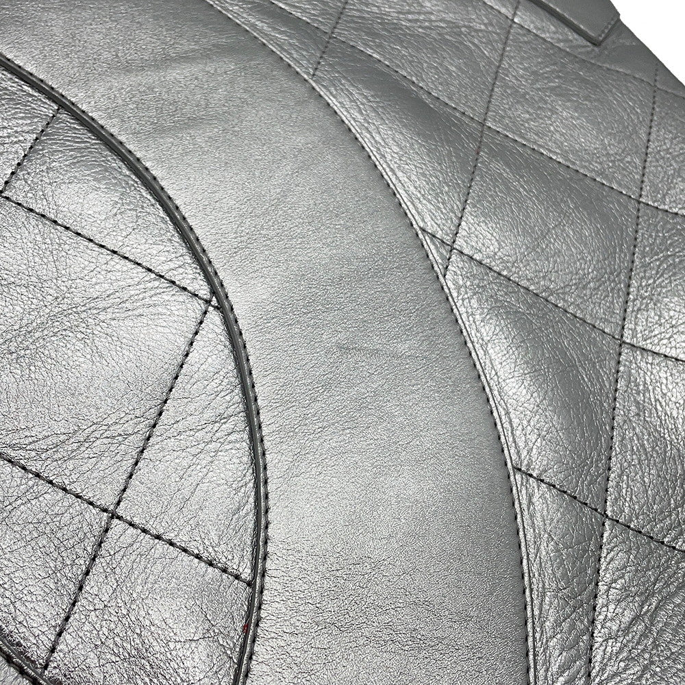 CHANEL CC Logo Club Monaco Chain Tote Bag Silver Shiny Calf Leather