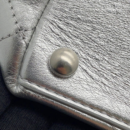 CHANEL CC Logo Club Monaco Chain Tote Bag Silver Shiny Calf Leather