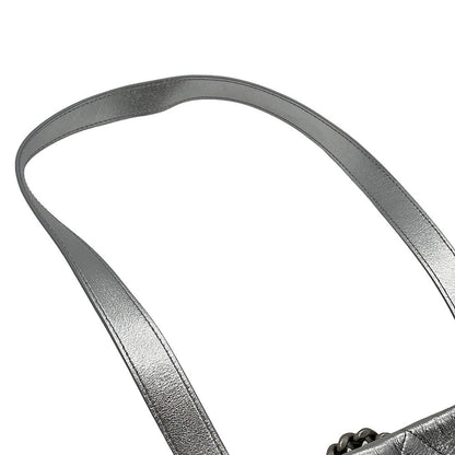 CHANEL CC Logo Club Monaco Chain Tote Bag Silver Shiny Calf Leather