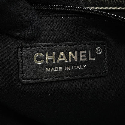 CHANEL CC Logo Club Monaco Chain Tote Bag Silver Shiny Calf Leather