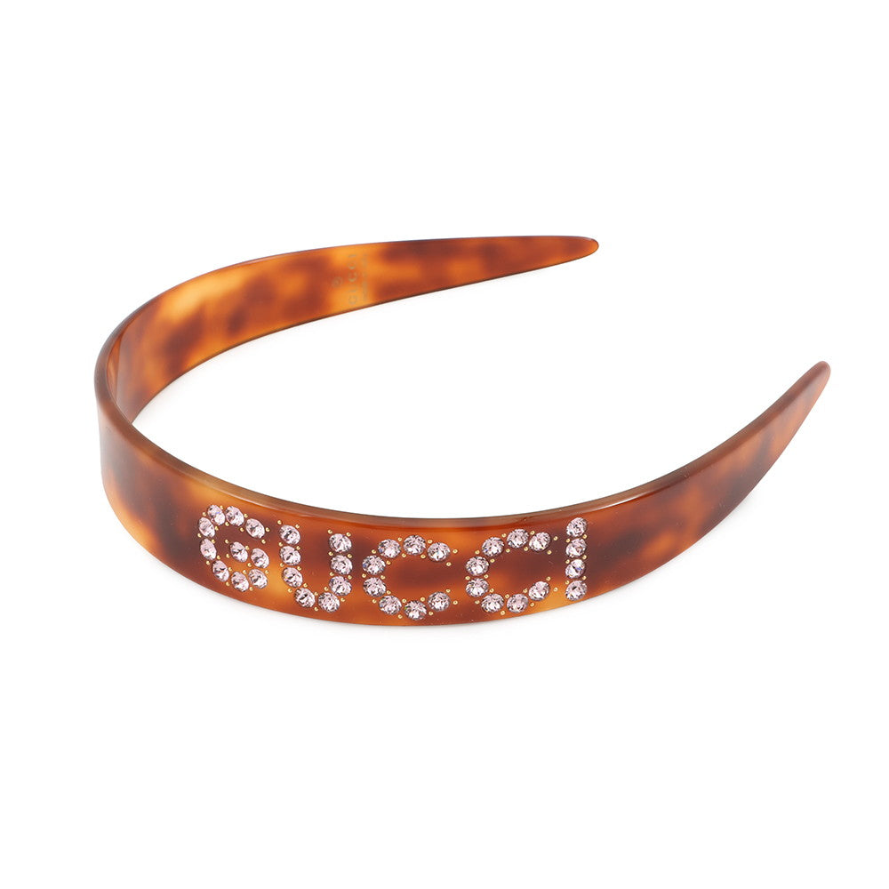 GUCCI logo headband Brown796916 Plastic Rhinestone