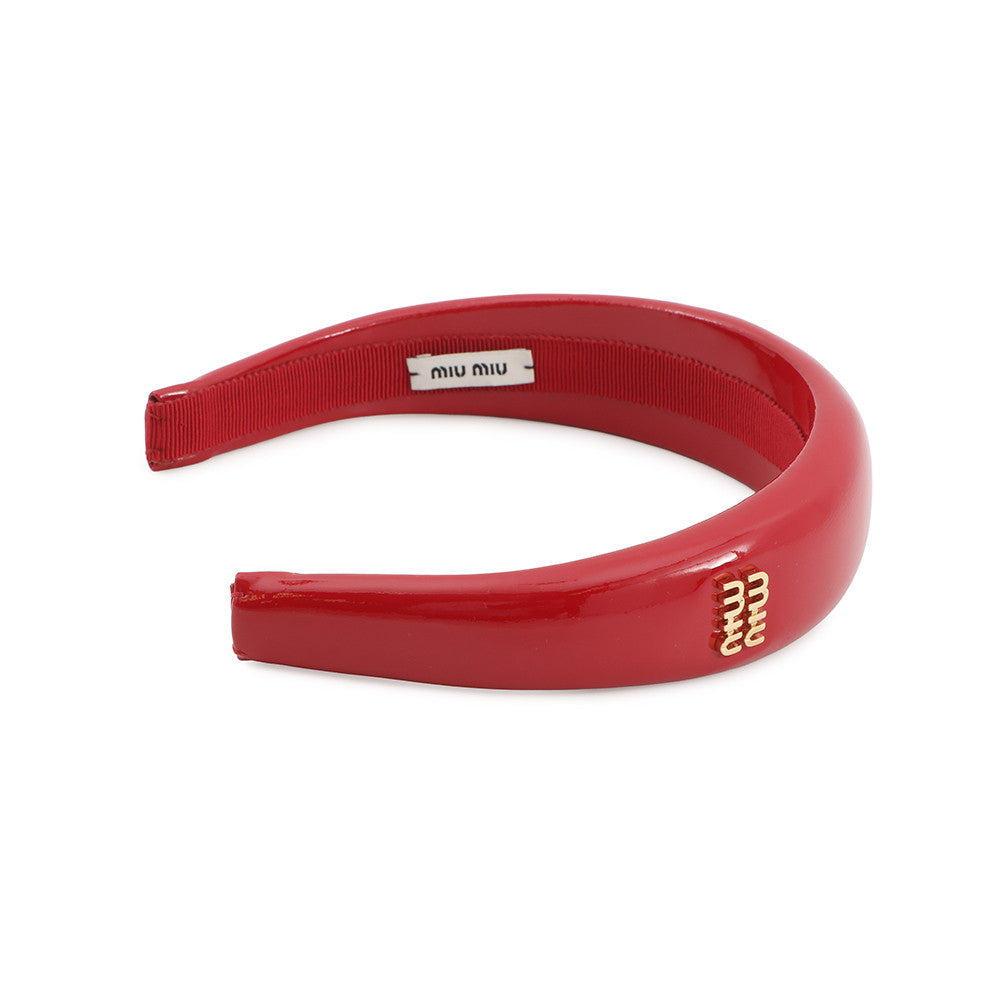 MIUMIU logo headband Red5IH025 Patent Leather