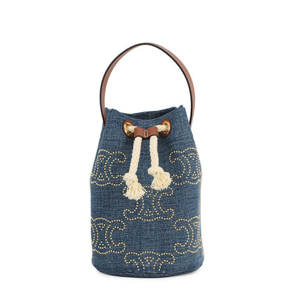 CELINE Triomphe Teen Drawstring Blue/Brown196532 Denim Leather