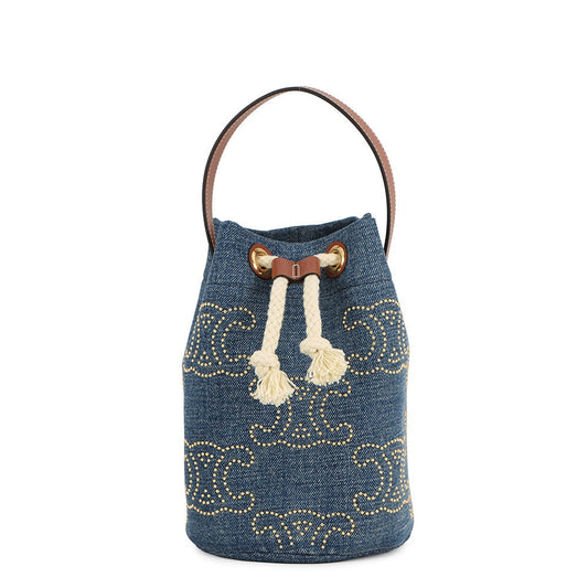 CELINE Triomphe Teen Drawstring Blue/Brown196532 Denim Leather