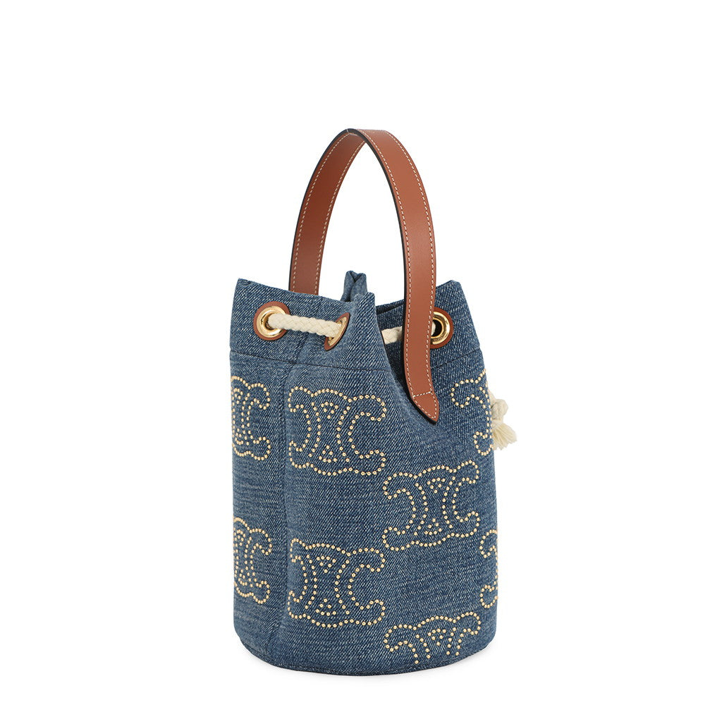 CELINE Triomphe Teen Drawstring Blue/Brown196532 Denim Leather