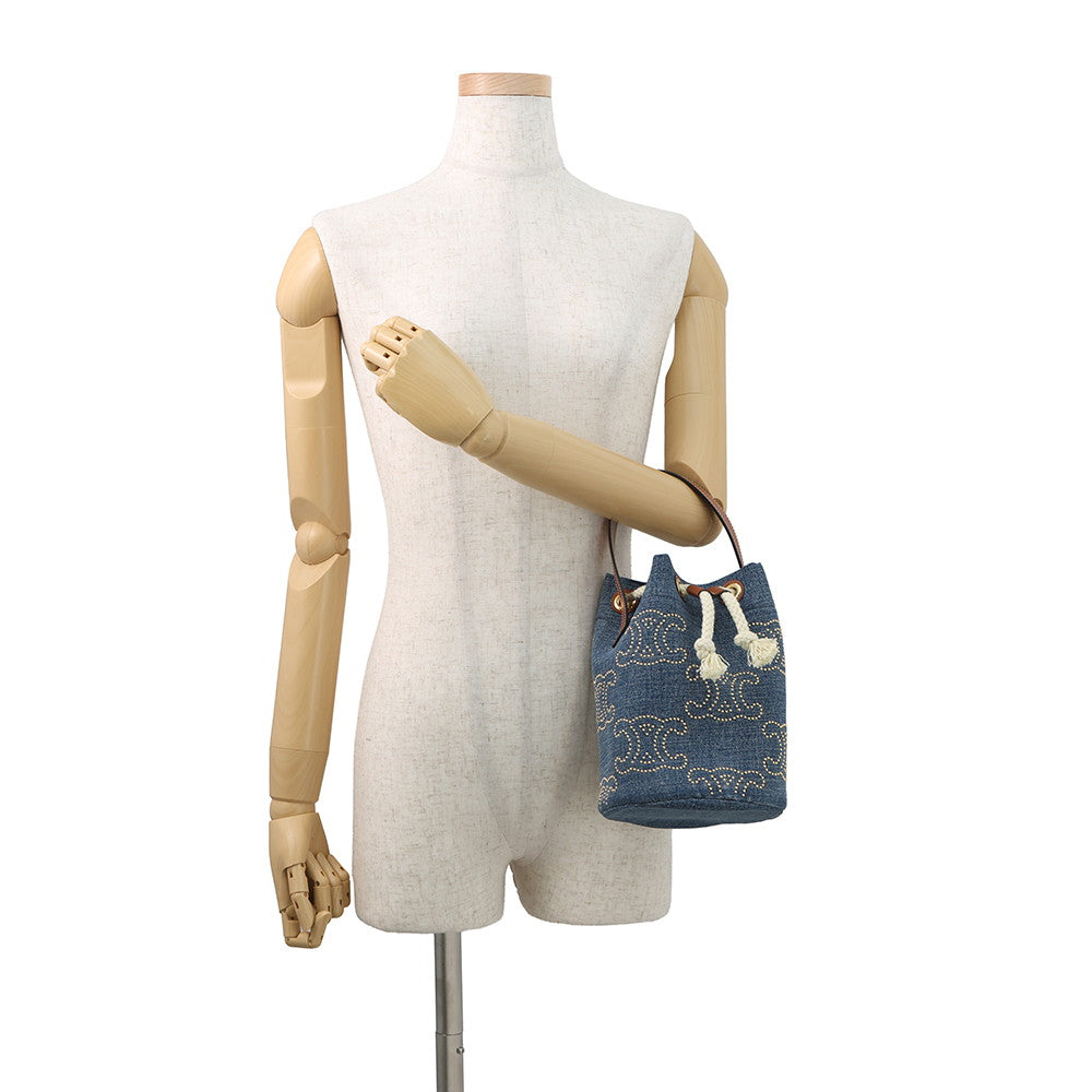 CELINE Triomphe Teen Drawstring Blue/Brown196532 Denim Leather