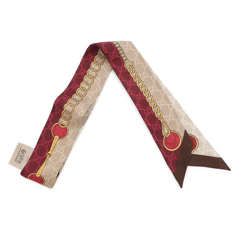 GUCCI Printed Silk Twill Ribbon Beige/Red774819 Silk