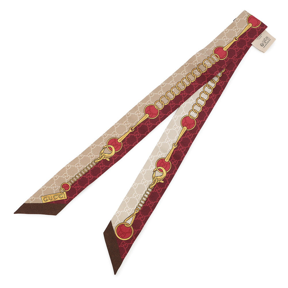 GUCCI Printed Silk Twill Ribbon Beige/Red774819 Silk