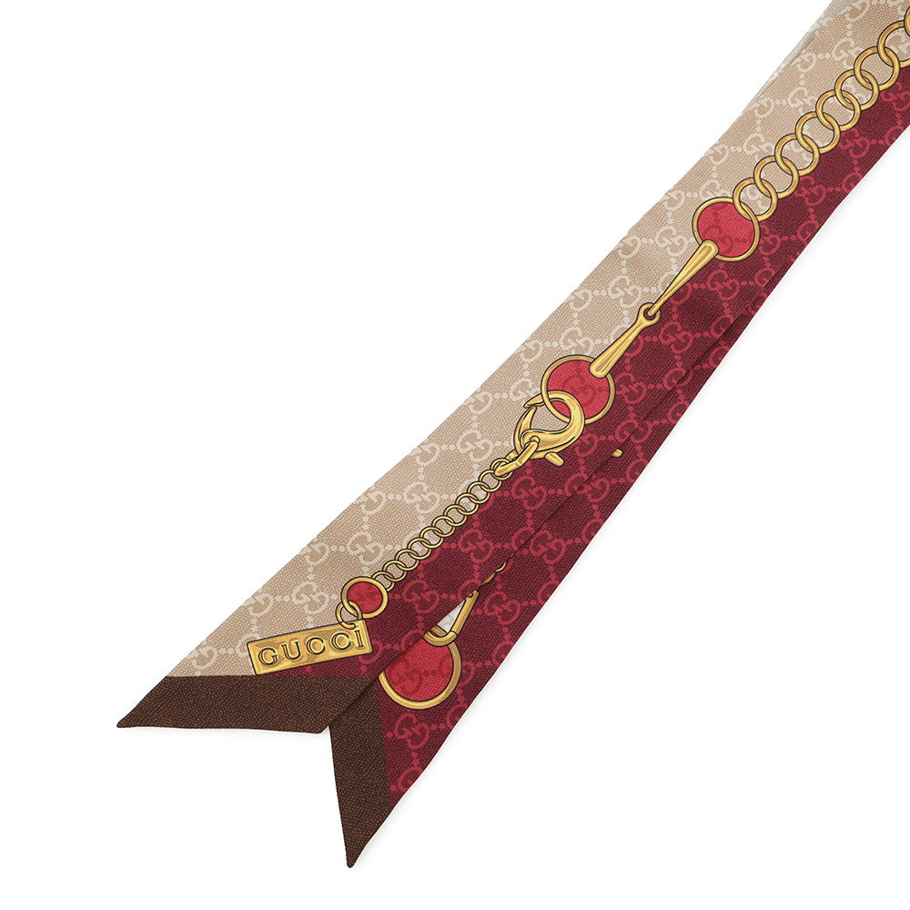 GUCCI Printed Silk Twill Ribbon Beige/Red774819 Silk