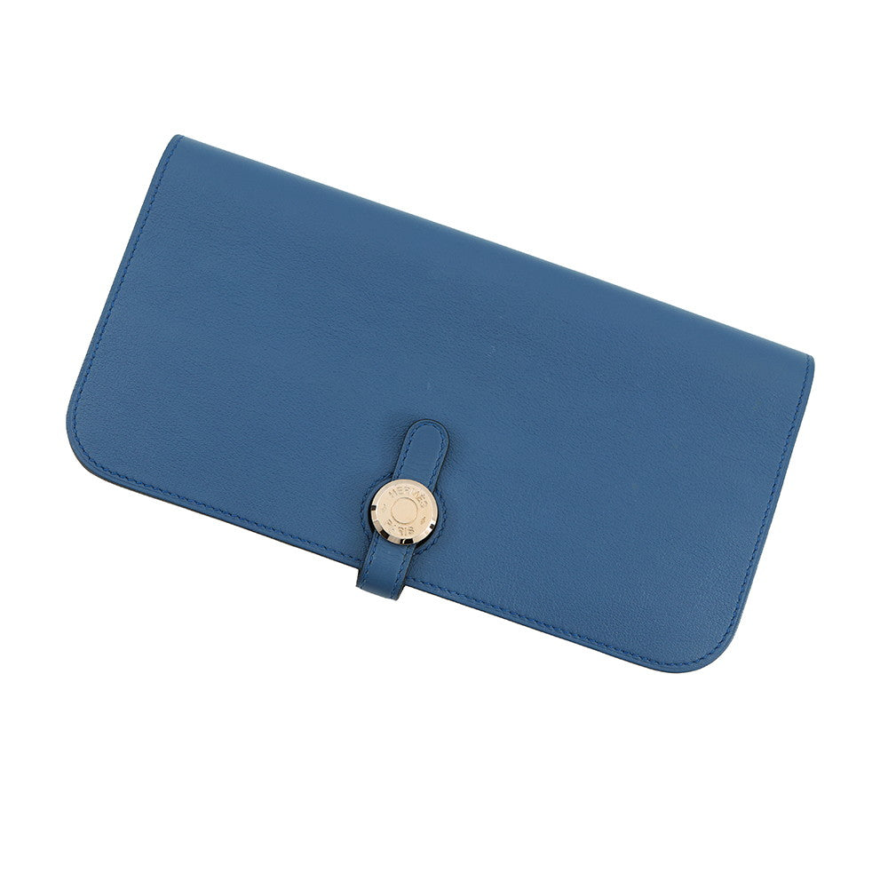 HERMES Dogon Long Blue Agate Swift Leather
