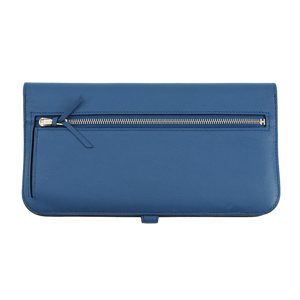 HERMES Dogon Long Blue Agate Swift Leather