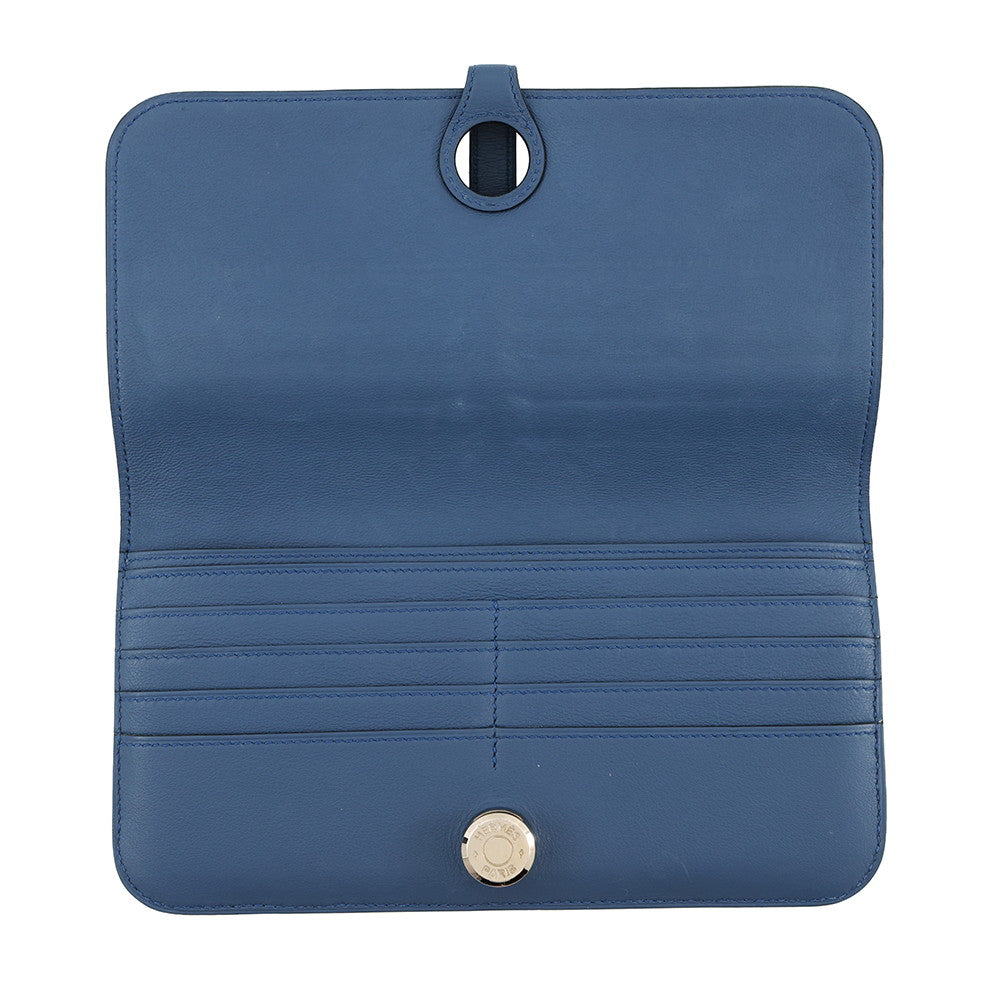 HERMES Dogon Long Blue Agate Swift Leather