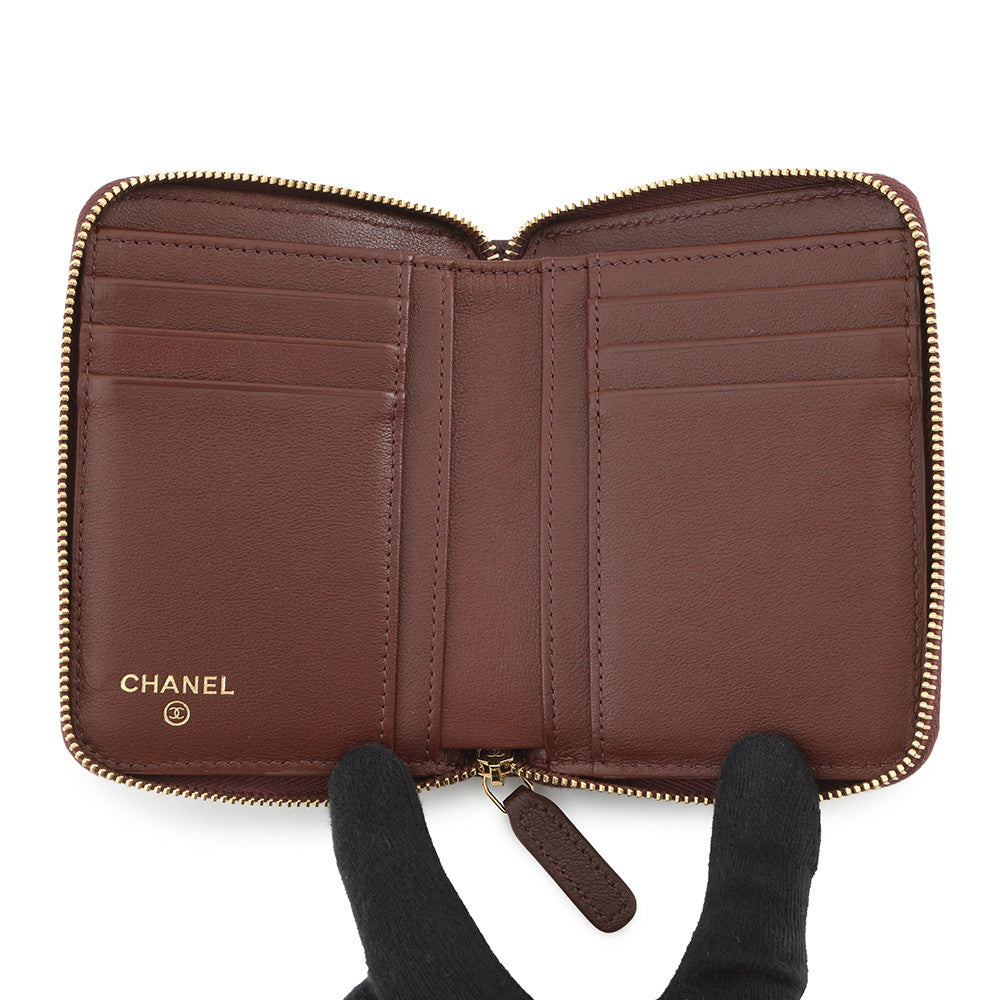 CHANEL CC Logo Round Zip Compact Wallet BrownAP4918 Grained Goatskin Leather