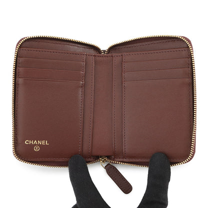CHANEL CC Logo Round Zip Compact Wallet BrownAP4918 Grained Goatskin Leather