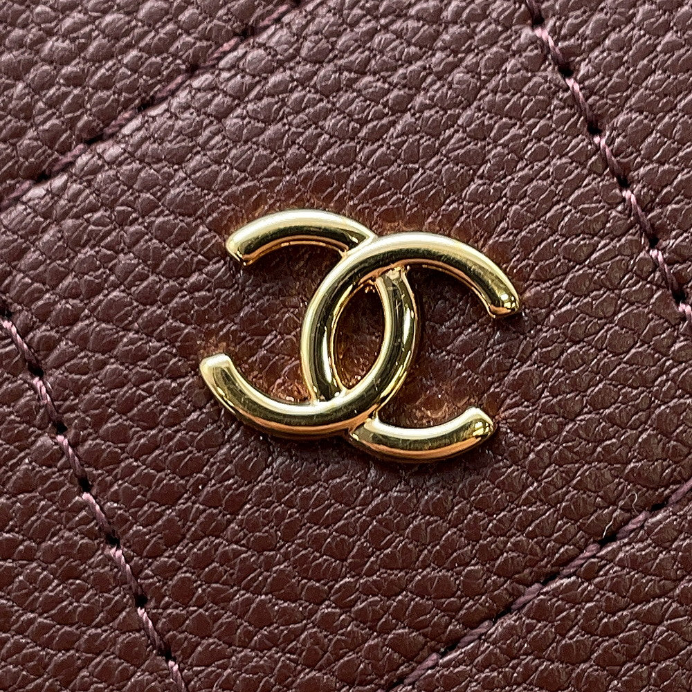 CHANEL CC Logo Round Zip Compact Wallet BrownAP4918 Grained Goatskin Leather