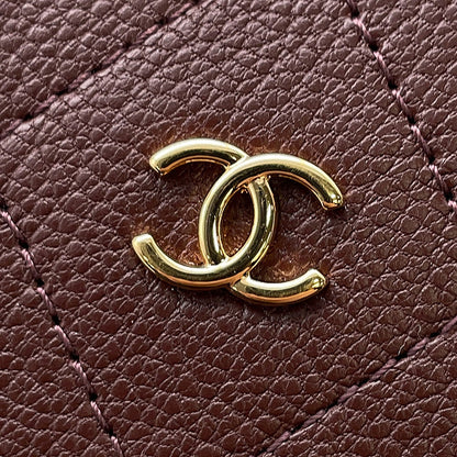CHANEL CC Logo Round Zip Compact Wallet BrownAP4918 Grained Goatskin Leather