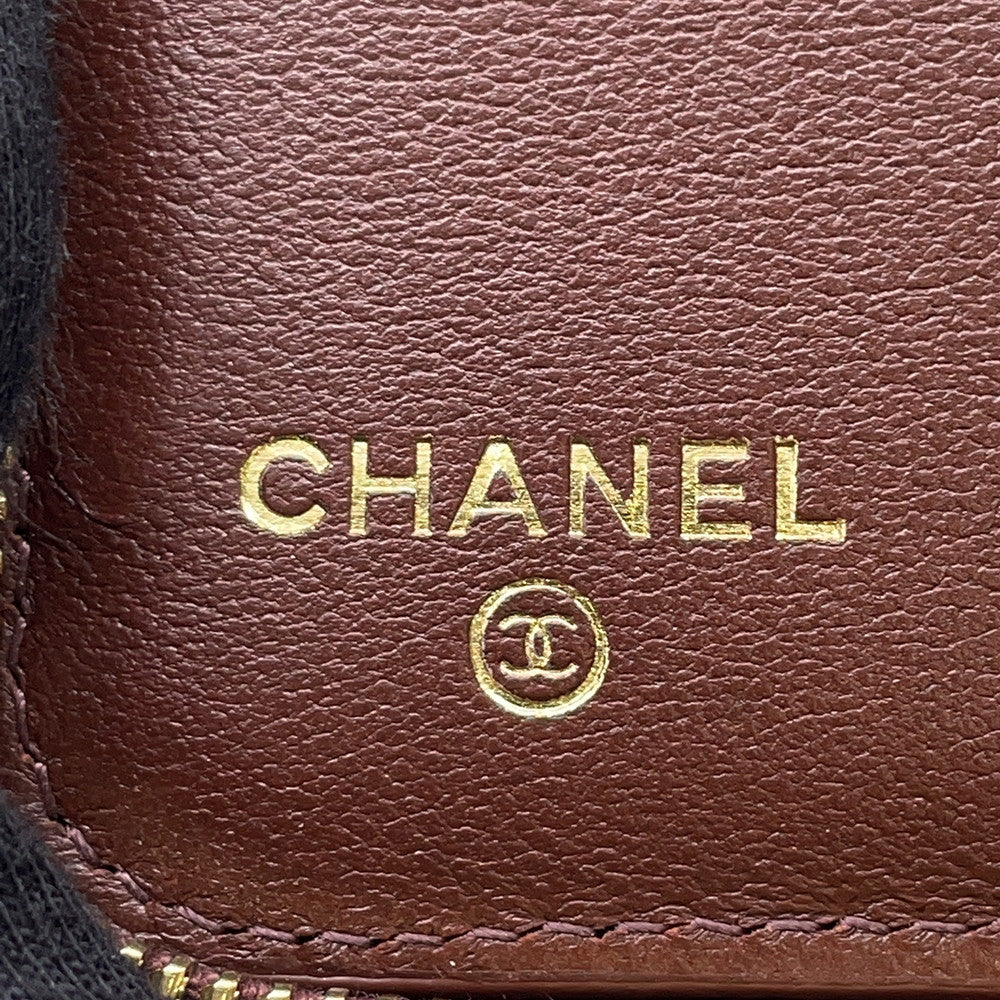 CHANEL CC Logo Round Zip Compact Wallet BrownAP4918 Grained Goatskin Leather