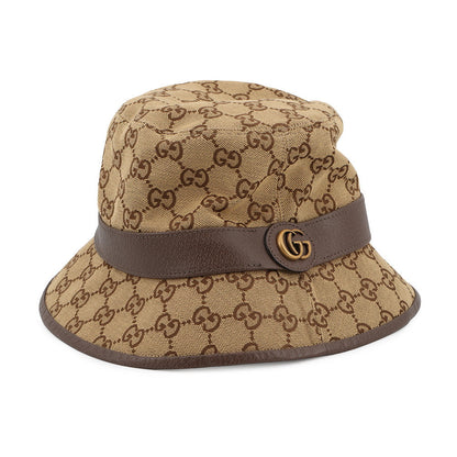 GUCCI GG Canvas Fedora Hat Size M Beige/Brown576587 Canvas Leather