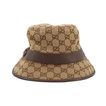 GUCCI GG Canvas Fedora Hat Size M Beige/Brown576587 Canvas Leather