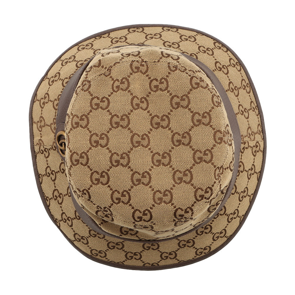 GUCCI GG Canvas Fedora Hat Size M Beige/Brown576587 Canvas Leather