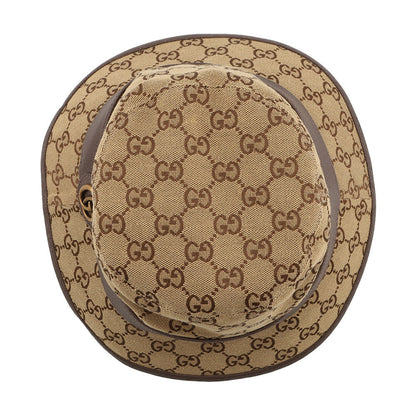 GUCCI GG Canvas Fedora Hat Size M Beige/Brown576587 Canvas Leather