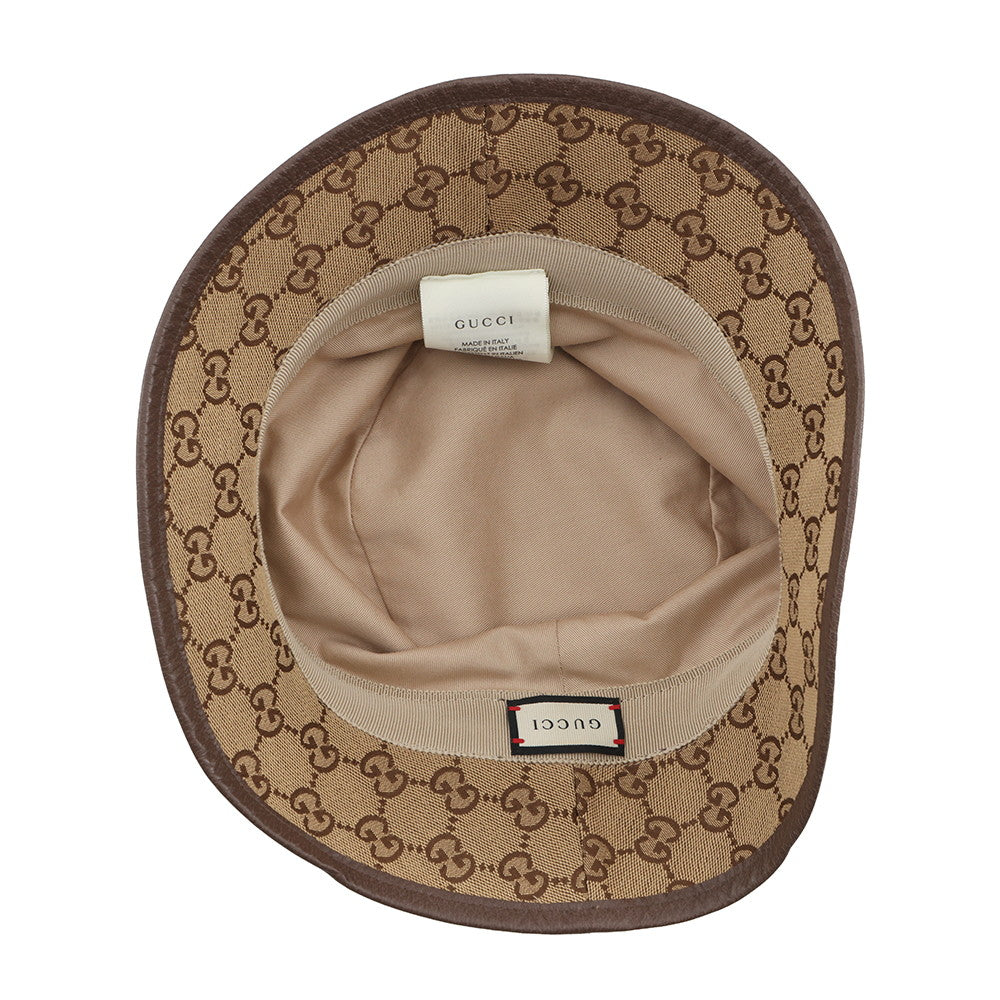 GUCCI GG Canvas Fedora Hat Size M Beige/Brown576587 Canvas Leather