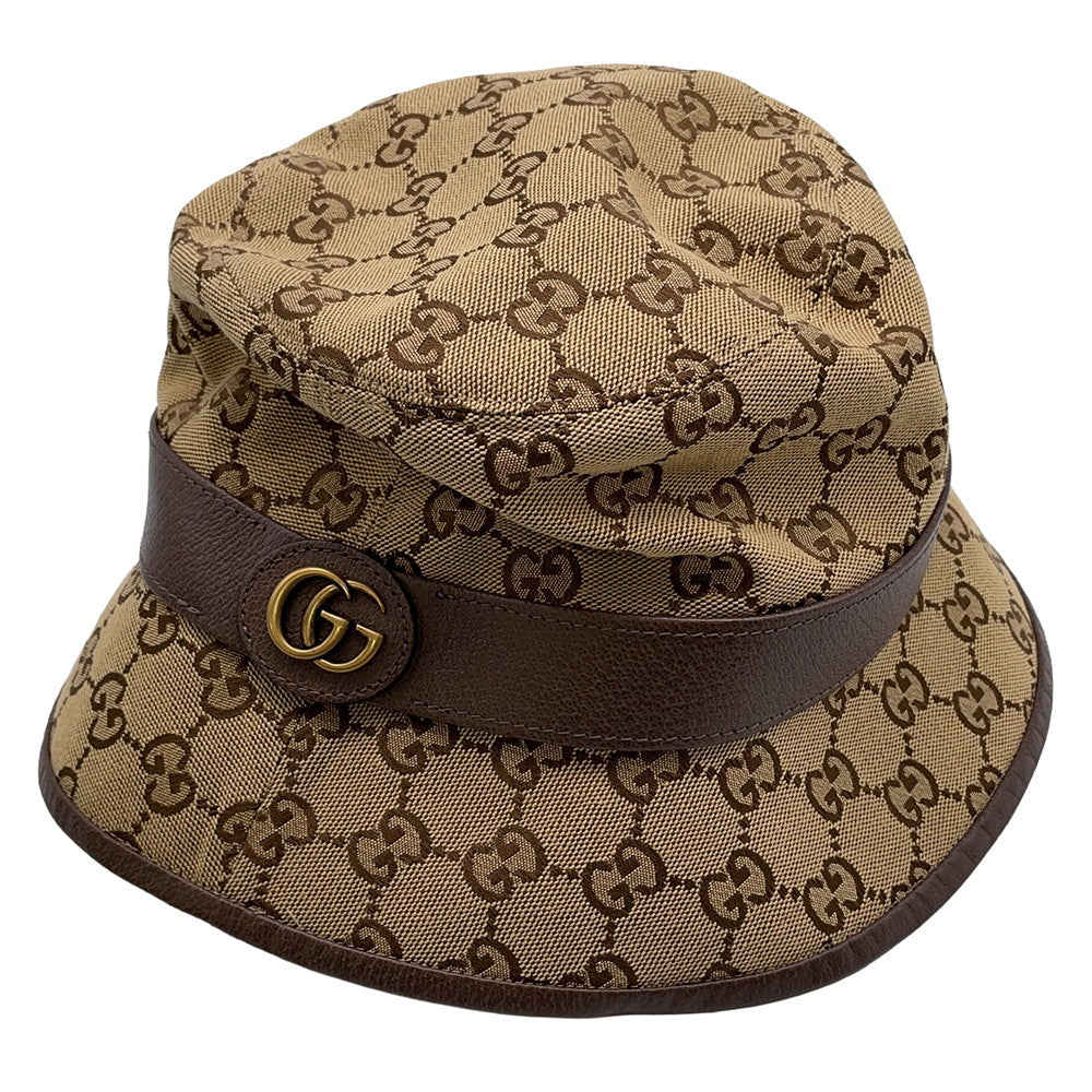 GUCCI GG Canvas Fedora Hat Size M Beige/Brown576587 Canvas Leather
