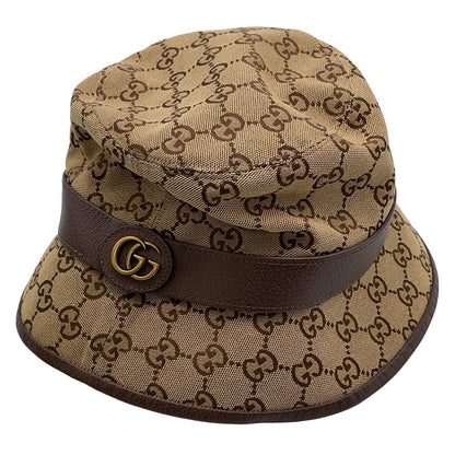 GUCCI GG Canvas Fedora Hat Size M Beige/Brown576587 Canvas Leather