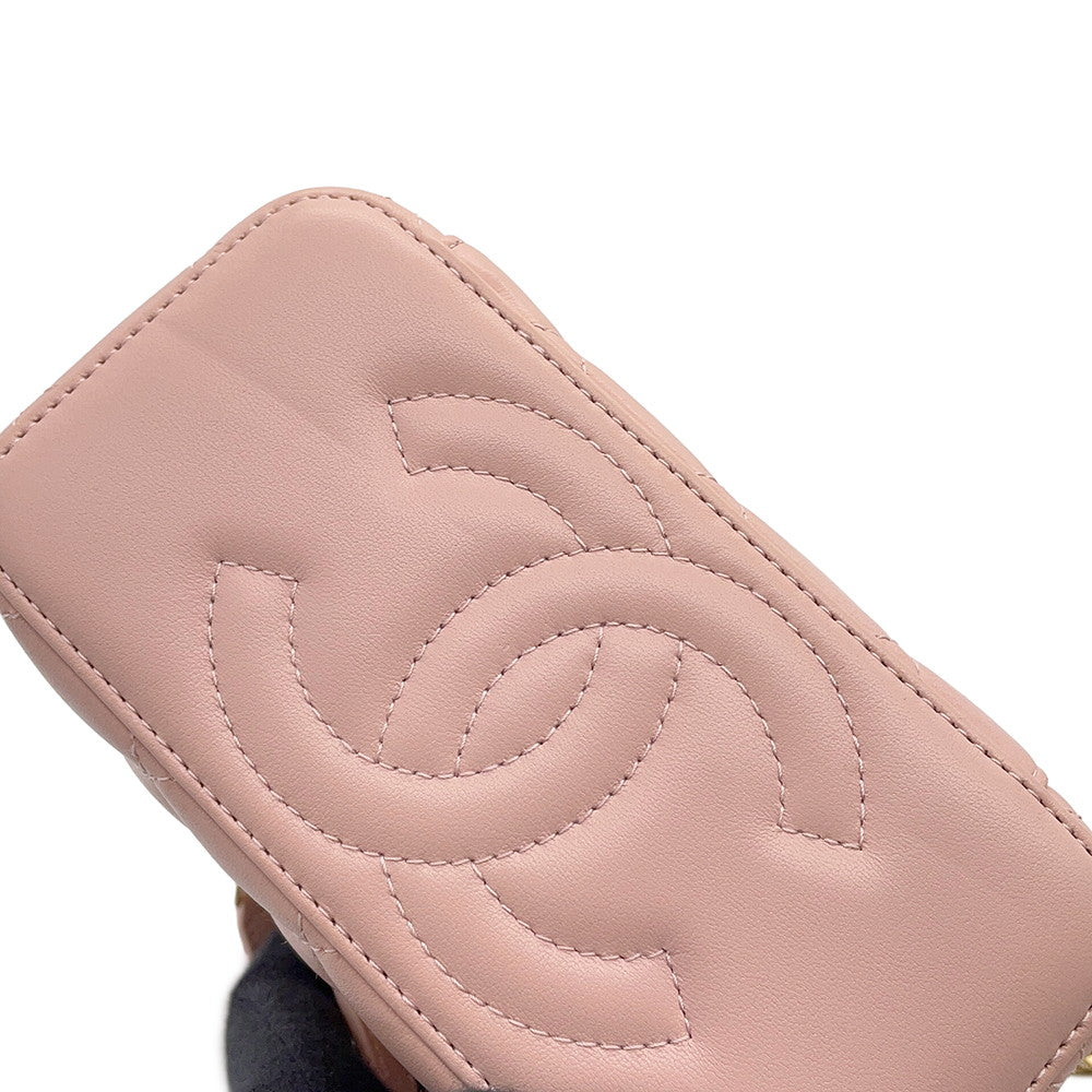CHANEL Matelasse Camellia Vanity Chainshoulder Bag PinkAP3301 Lambskin